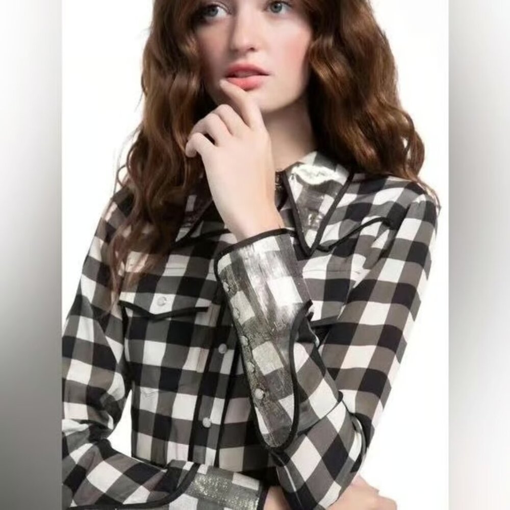 Alice and Olivia Caleb Gingham Western Shirt XS